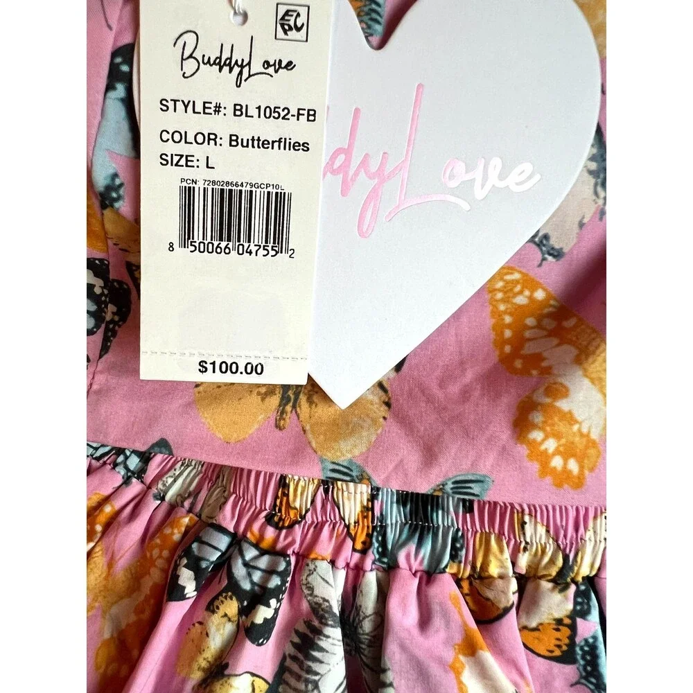 Buddy Love New 2-Piece Butterflies Top, Skirt-Short Set Cotton L 13/14 Resort